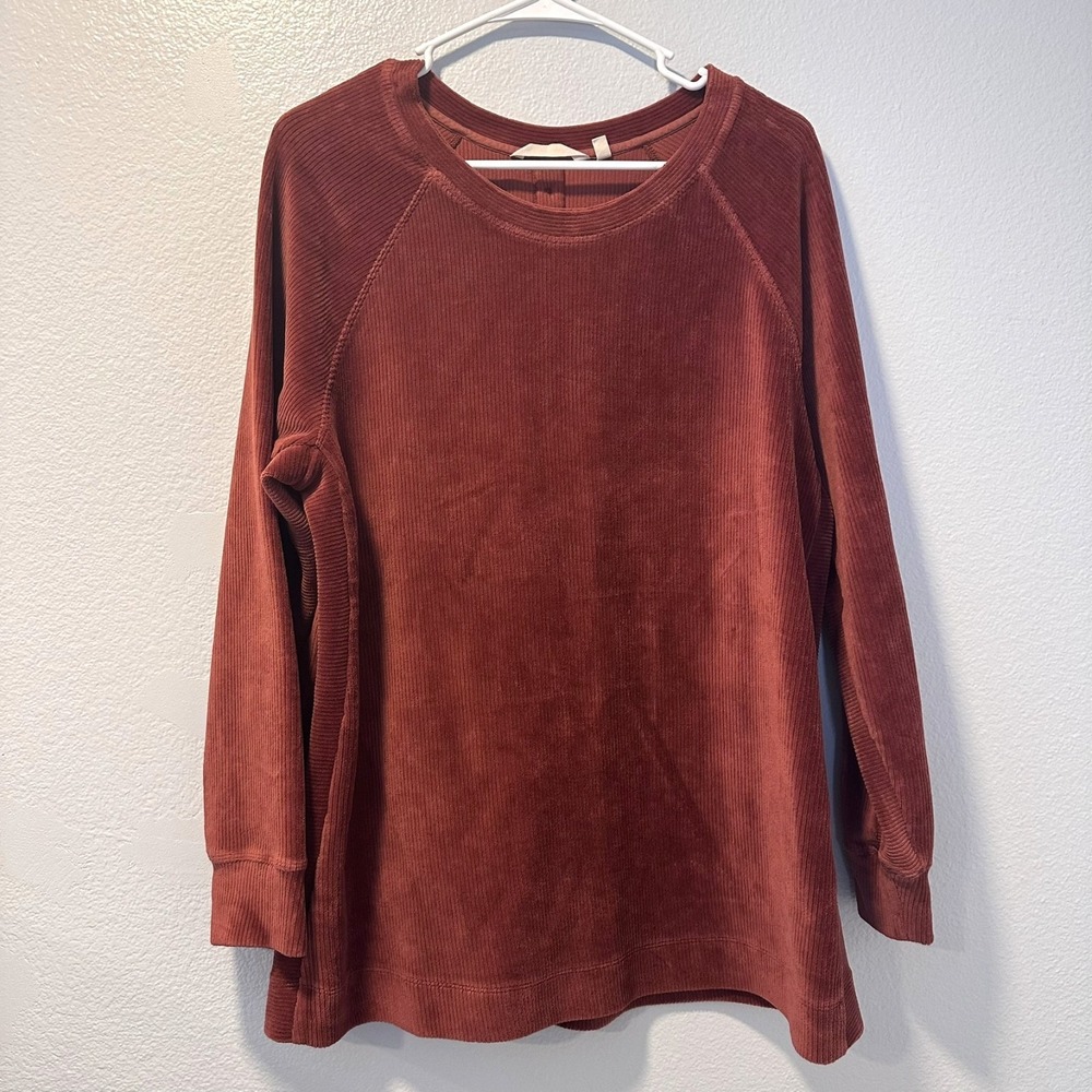 Soft Surroundings Size-L/Pet Womens‎ Sweater Rust Orange Corduroy Tunic Pullover